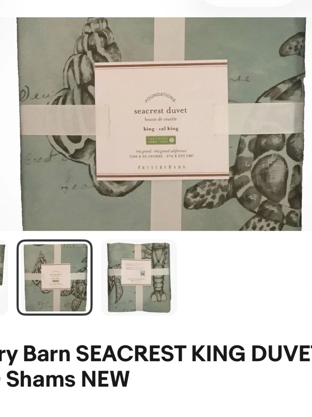 Pottery Barn SEACREST KING/CAL KING DUVET 2 Shams Nautical Ocean Theme Hamptons